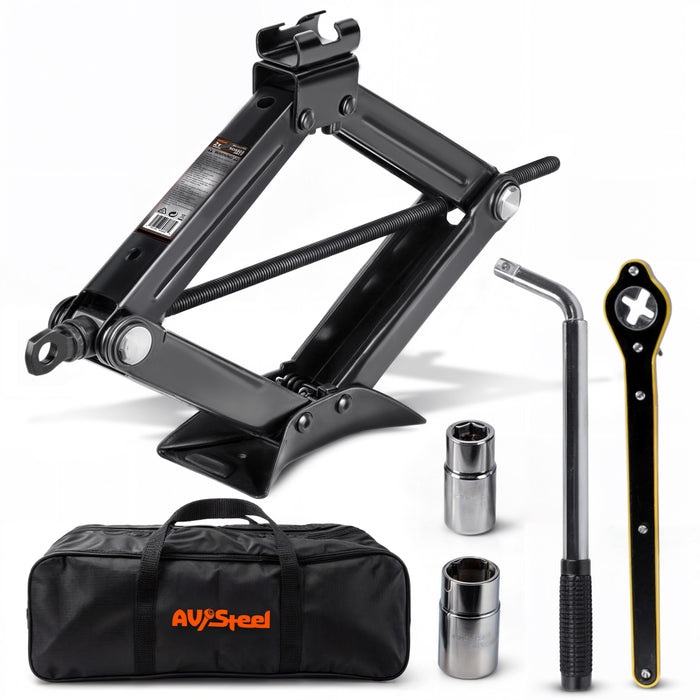 2-Ton Scissor Jack Kit - Portable Car Lift Jack with Extended Ratcheting Handle and L-Wrench for Cars, SUVs, MPVs, Sedans