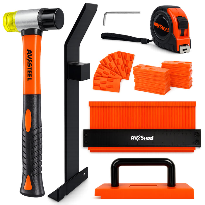 Laminate Wood Flooring Installation Kit 45 Pcs  - Tapping Block with Handle, Pull Bar, Double-Faced Mallet, Contour Gauge and Spacers