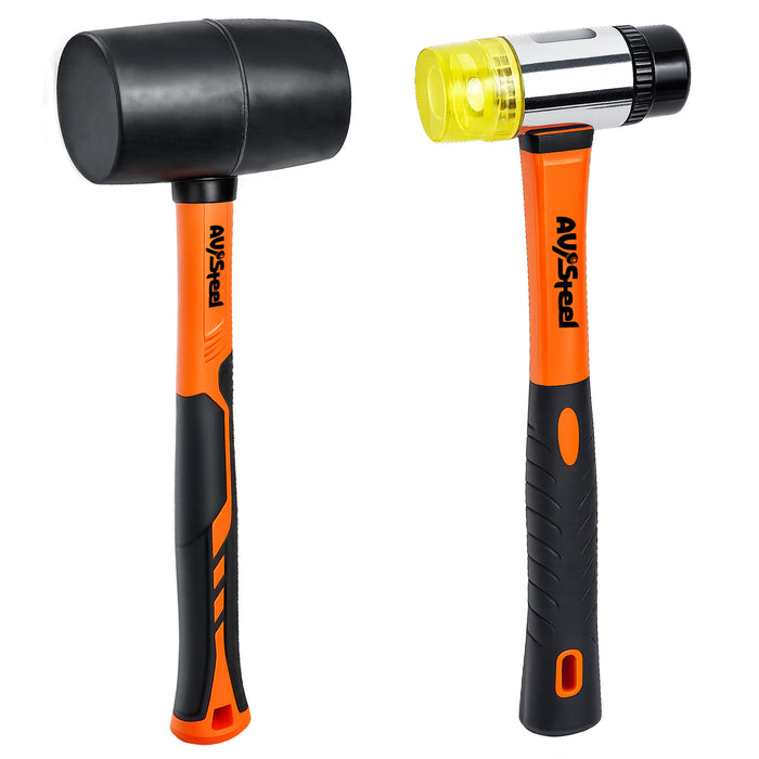 2 Pcs Hammer Set – 16 oz Rubber Mallet & 35 mm Double-Faced Soft Hammer, Glove