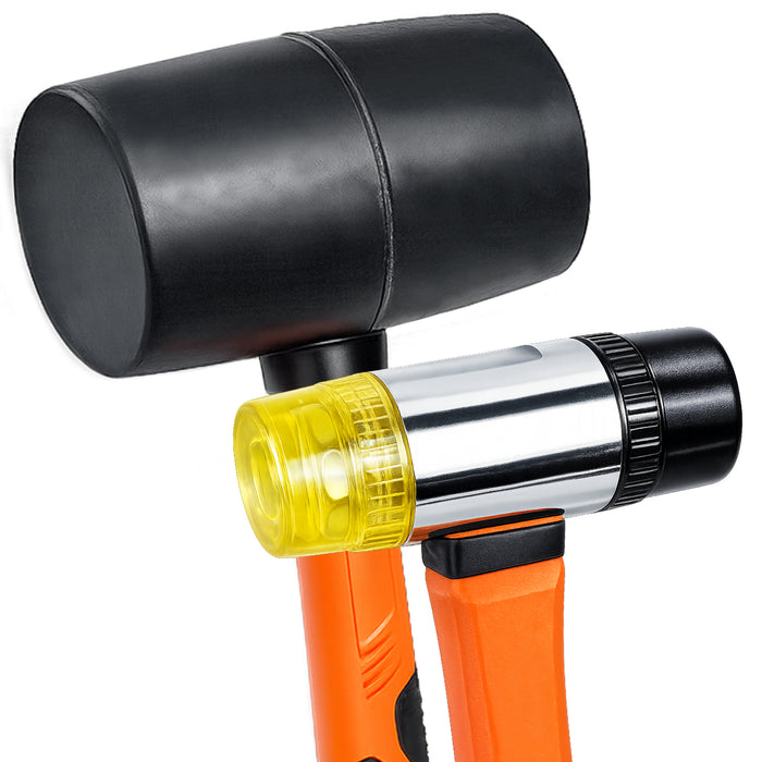 2 Pcs Hammer Set – 16 oz Rubber Mallet & 35 mm Double-Faced Soft Hammer, Glove