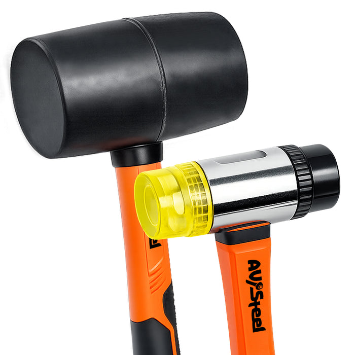 5 Pcs Hammer Set – 32oz Rubber Mallet, 22oz Double-Faced Mallet, 16oz Claw Hammer, 16oz Ball Peen Hammer & 3lb Sledge, Glove