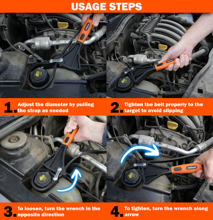 Rubber Strap Wrench 2pcs, Adjustable Oil Filter Strap Wrench with Reinforced Belt, Max Diameter 4" and 6"