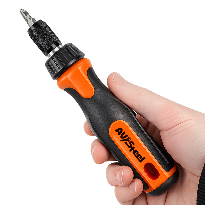 33 Pcs Ratcheting Screwdriver Multi-Bit Set – 30 Bits, Ratchet Handle, Telescoping Magnetic Pick-Up Tool (130-505mm) & 130mm Extension Bar