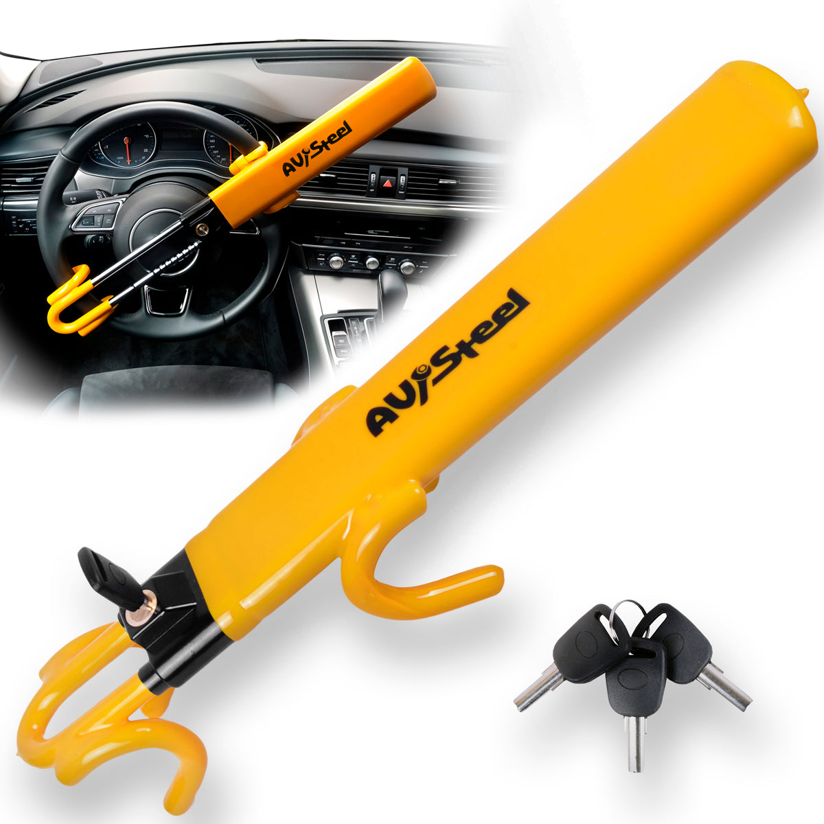 AV Steel Universal Double Hook Steering Wheel Lock – Adjustable Anti-T ...