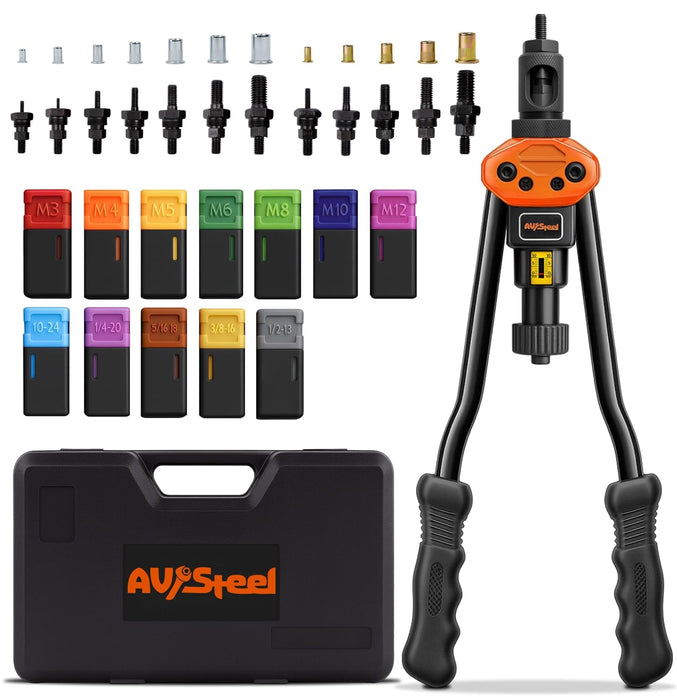 16'' Rivet Nut Tool Kit, Including 12 Upgraded Interchangeable Mandrels & 200Pcs Nuts