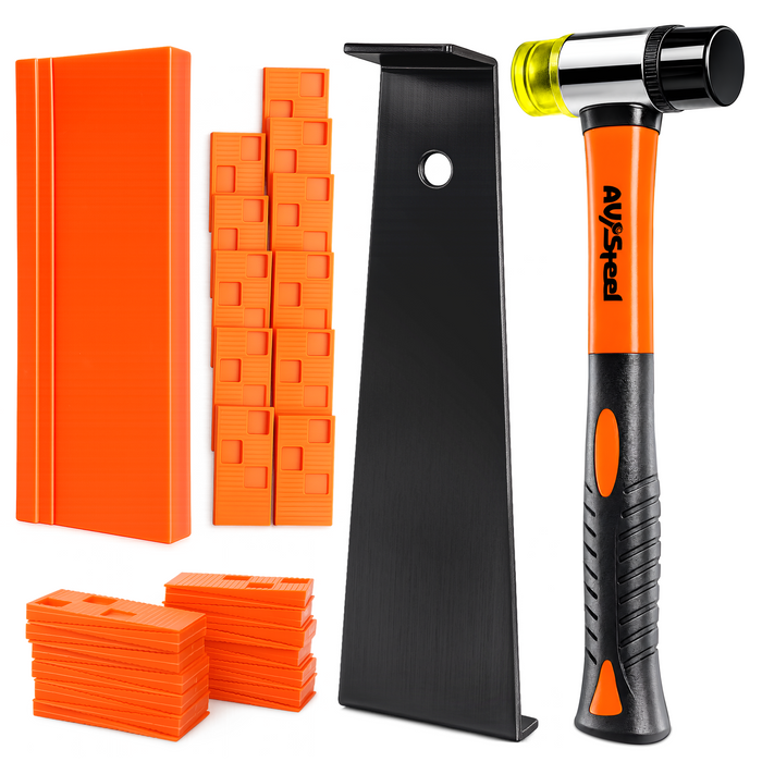 43-Piece Laminate Flooring Tools, Durable Pull Bar, Solid Double Sided Tapping Block, 40 Spacers, 33mm Double-Faced Mallet for Laminate, Hardwood, Vinyl