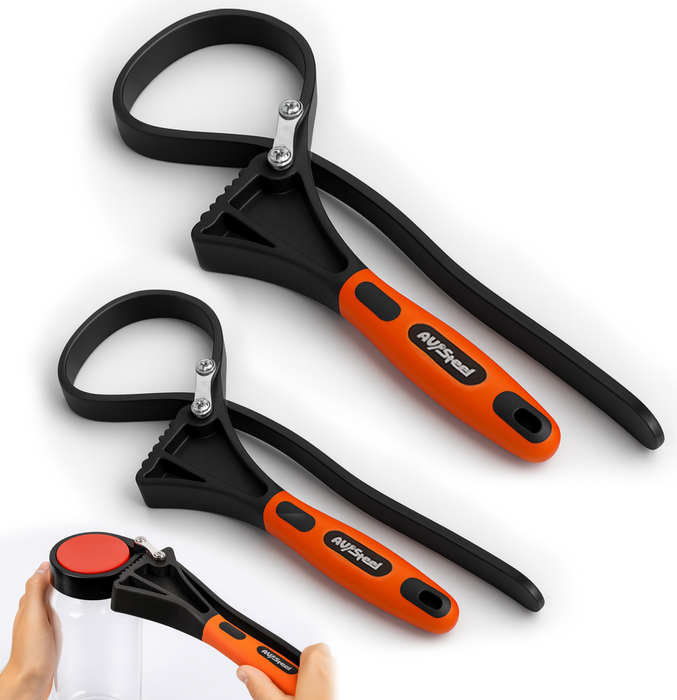 Rubber Strap Wrench 2pcs, Adjustable Oil Filter Strap Wrench with Reinforced Belt, Max Diameter 4" and 6"