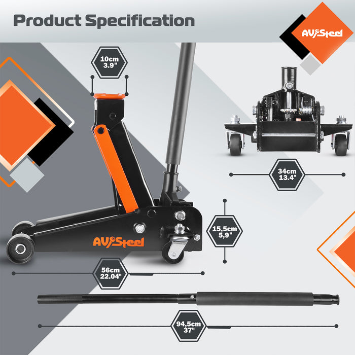 3 Ton Heavy Duty Floor Jack (6600 lbs) – Hydraulic Car Jack with Single Piston Pump, Quick Lift and Lifting Range from 5.5'' to 18.5