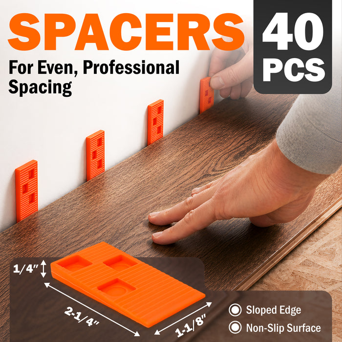 43-Piece Laminate Flooring Tools, Durable Pull Bar, Solid Double Sided Tapping Block, 40 Spacers, 33mm Double-Faced Mallet for Laminate, Hardwood, Vinyl