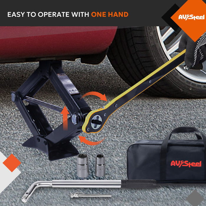 3-Ton Scissor Jack Kit - Portable Car Lift Jack with Extended Ratcheting Handle and L-Wrench for Cars, SUVs, MPVs, Sedans