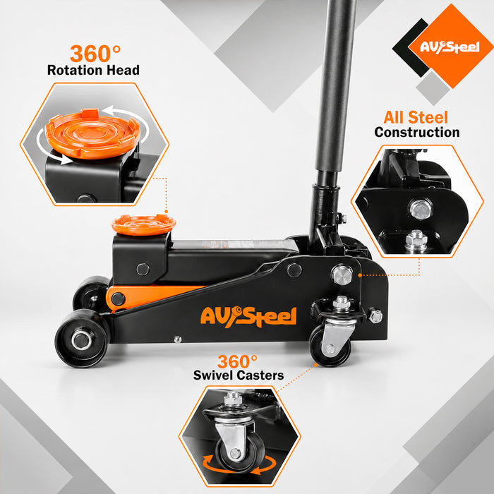 3 Ton Heavy Duty Floor Jack (6600 lbs) – Hydraulic Car Jack with Single Piston Pump, Quick Lift and Lifting Range from 5.5'' to 18.5