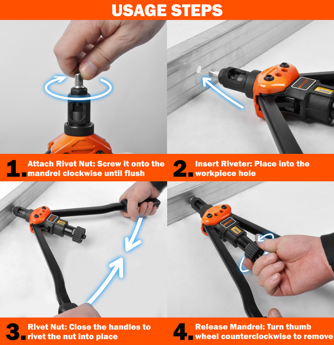 AV Steel 16'' Rivet Nut Tool Kit, Including 12 Upgraded Interchangeable Mandrels & 200Pcs Nuts