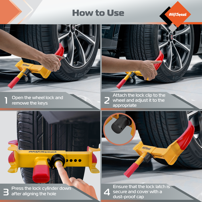 AV Steel Universal Heavy-Duty Wheel Lock – Adjustable Anti-Theft Tire Clamp for Vehicles