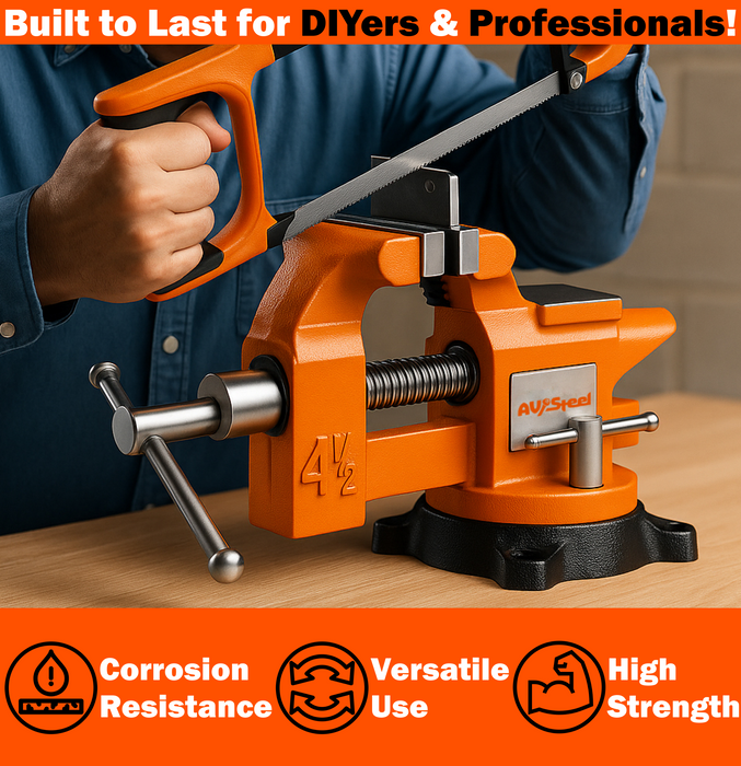 AV Steel 4-1/2" Bench Vise with 240° Flexible Swivel Locking Base and Anvil