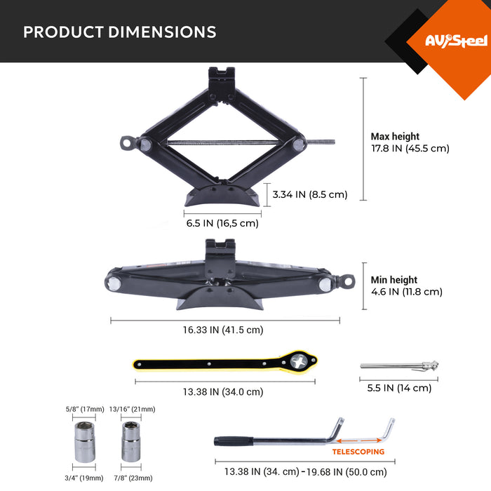 3-Ton Scissor Jack Kit - Portable Car Lift Jack with Extended Ratcheting Handle and L-Wrench for Cars, SUVs, MPVs, Sedans