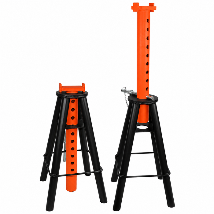 Reinforced Jack Stands, 10 Ton, Heavy-Duty Steel, Solid Locking Pin, Range 29" to 47-3/4"