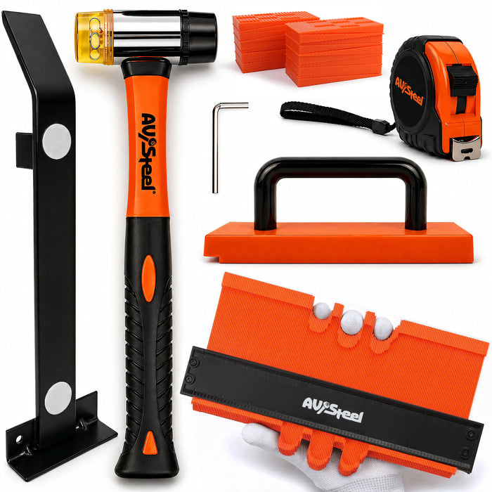 45-Piece Laminate Flooring Tools, Heavy Pull Bar, Solid Tapping Block with Handle, 40 Spacers, 33mm Double-Faced Mallet, Contour Gauge, 16FT Tape Measure for Laminate, Hardwood, Vinyl