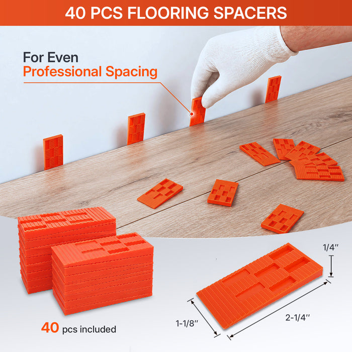 45-Piece Laminate Flooring Tools, Heavy Pull Bar, Solid Tapping Block with Handle, 40 Spacers, 33mm Double-Faced Mallet, Contour Gauge, 16FT Tape Measure for Laminate, Hardwood, Vinyl