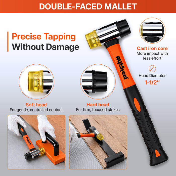 45-Piece Laminate Flooring Tools, Heavy Pull Bar, Solid Tapping Block with Handle, 40 Spacers, 33mm Double-Faced Mallet, Contour Gauge, 16FT Tape Measure for Laminate, Hardwood, Vinyl