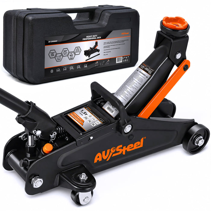 1.5 Ton Floor Jack (3300 lbs), Hydraulic Trolley Jack with Solid Storage Case, Jack for Car with Single Piston Pump, Lifting Range 5-1/8'' to 12''