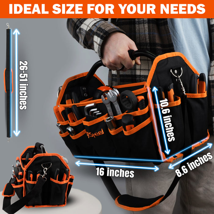 16 Inch Electrician Tool Bag With 26 Pockets Foldable Open Top Tool B 16-inch-electrician-tool-bag-with-26-pockets-foldable-open-top-tool-b