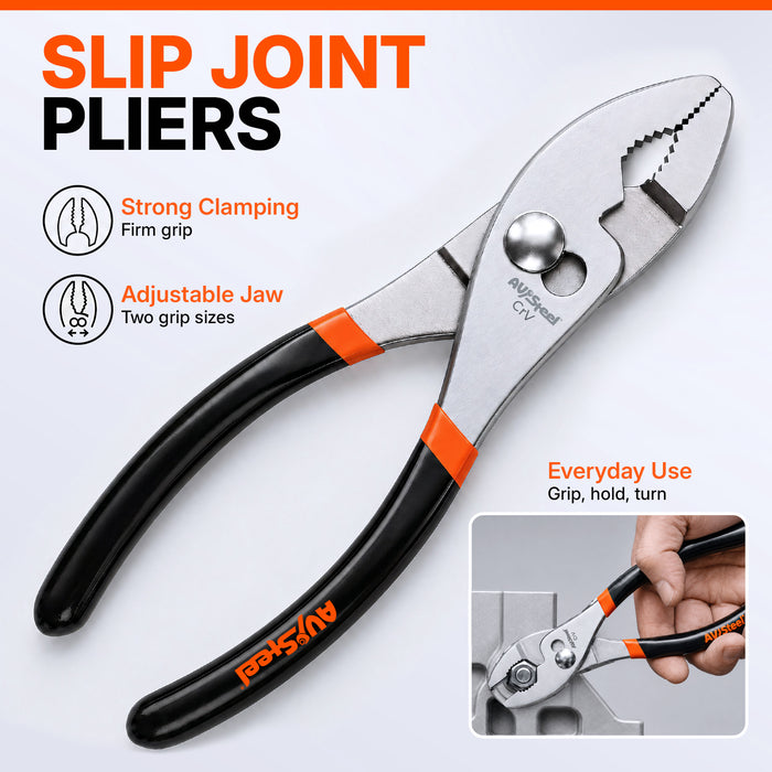3-Piece Pliers Set, 6" Needle Nose Pliers, 6" Slip Joint Pliers, 8" Groove Joint Pliers with Ergonomic Anti-slip Handle, Multi-Purpose Plier Kit for Home Repair, Plumbing, DIY
