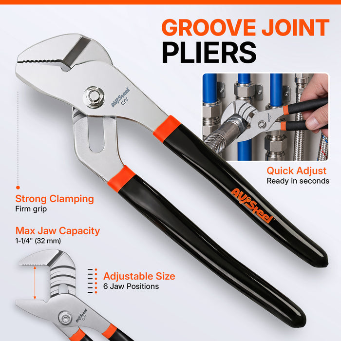3-Piece Pliers Set, 6" Needle Nose Pliers, 6" Slip Joint Pliers, 8" Groove Joint Pliers with Ergonomic Anti-slip Handle, Multi-Purpose Plier Kit for Home Repair, Plumbing, DIY