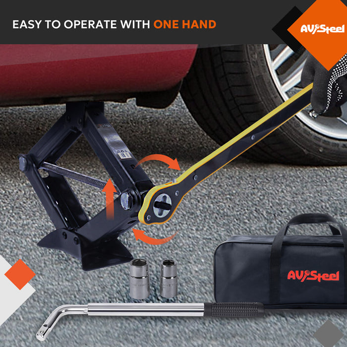 2-Ton Scissor Jack Kit - Portable Car Lift Jack with Extended Ratcheting Handle and L-Wrench for Cars, SUVs, MPVs, Sedans