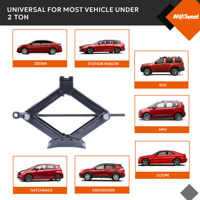 2-Ton Scissor Jack Kit - Portable Car Lift Jack with Extended Ratcheting Handle and L-Wrench for Cars, SUVs, MPVs, Sedans