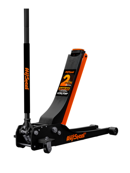 Steel Floor Jack 2 Ton, Low Profile, Dual Piston Pump, 36" Extra Long Reach, Lifting Range 3" to 24-3/8"