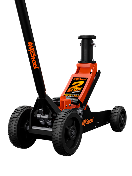 Aluminum and Steel Off-Road Floor Jack, 2 Ton, Big Wheels, Extension Adapter, Lifting Range 5-1/8" to 24-5/8"