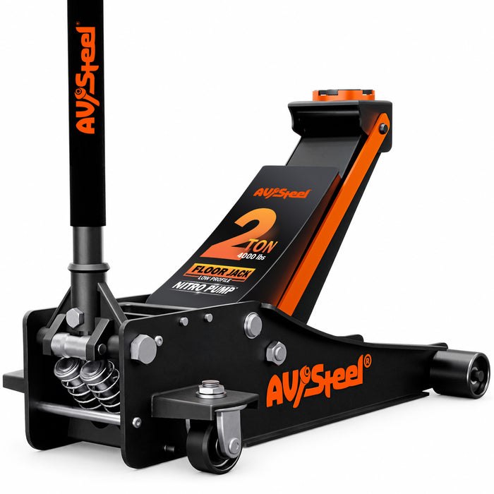 Low Profile Floor Jack 2 Ton (4,000 lbs), Lift Range 3-3/8" to 16-7/8" for Passenger & Sports Cars, Hydraulic Steel Floor Jack with Dual Piston Pump - Not for Trucks, SUVs or RVs