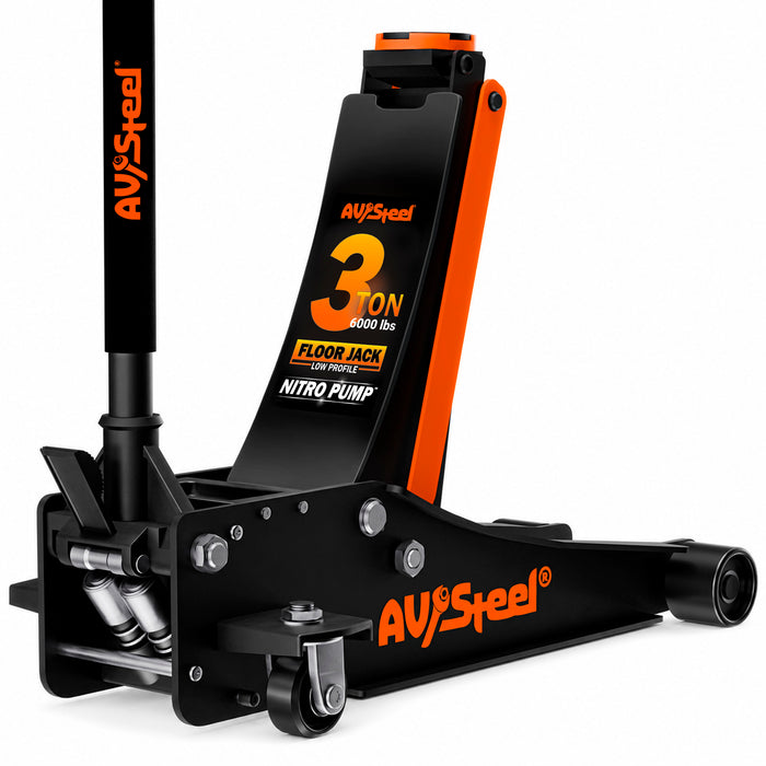 Low Profile Floor Jack 3 Ton (6,000 lbs), Lift Range 3" to 19-7/8" for Cars, Minivans & Standard SUVs, Hydraulic Steel Floor Jack with Dual Piston Pump, Foot Pump - Not for Heavy-Duty Trucks