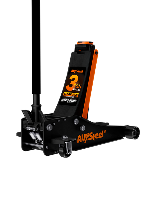 Steel Floor Jack 3 Ton, Low Profile, Dual Piston Pump, Foot Pump, Lifting Range 3" to 19-7/8"