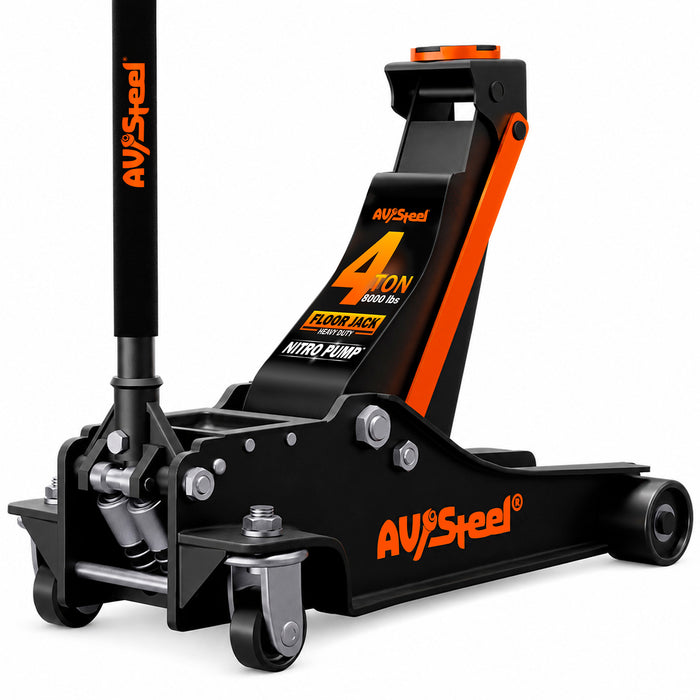 Heavy-Duty Floor Jack 4 Ton (8,000 lbs), Lift Range 4-1/4" to 19-3/4" for Cars, Vans, SUVs & Pickup Trucks, Hydraulic Steel Floor Jack with Dual Piston Pump - Not for Sports Cars or RVs