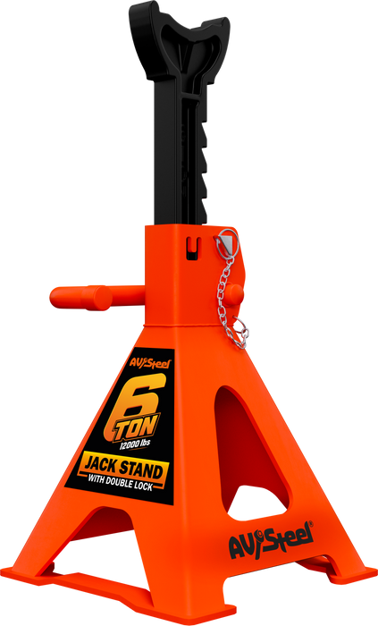 Jack Stands 6 Ton, Double Lock, Dual Base Plates, Range 14-5/8" to 22-7/8"